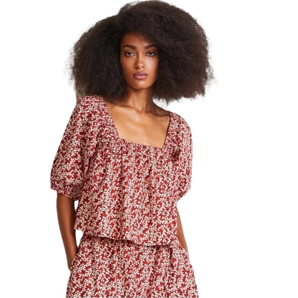 A Piece Apart Gali Shirred Top in Red Floral L